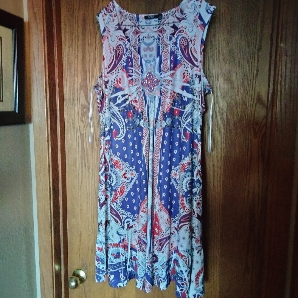Apt 9 print sleeveless knit dress with crystal and seed bead embellishment